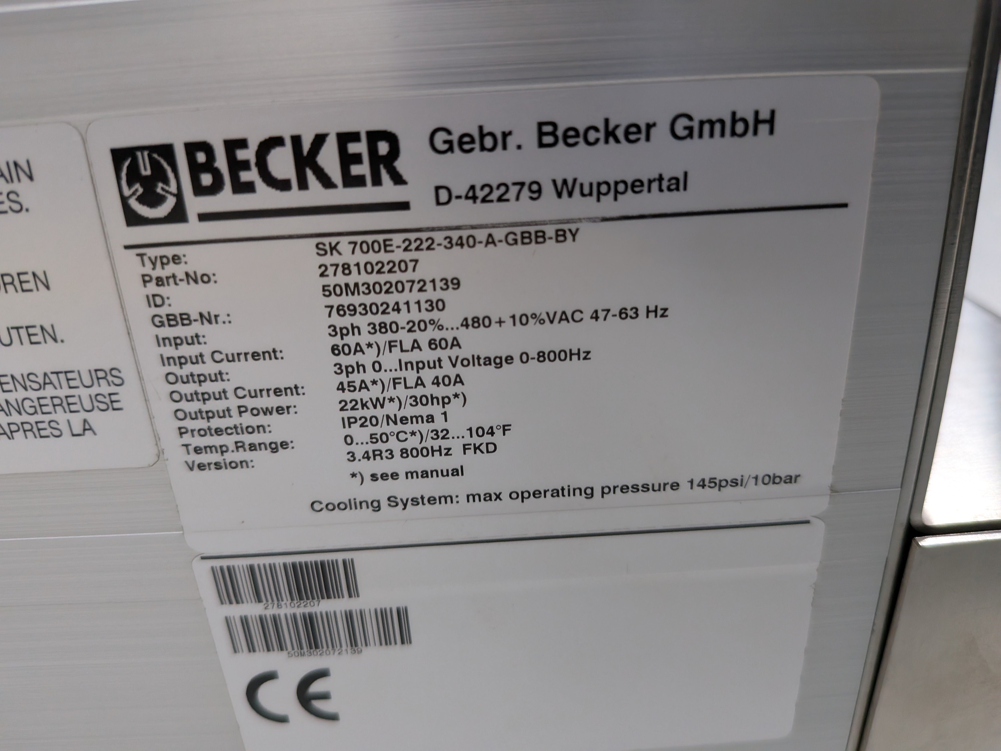 Pre-used Becker Nordac 700E Frequency Converter